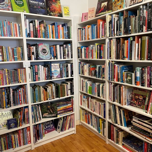 Photo of bookshelves.